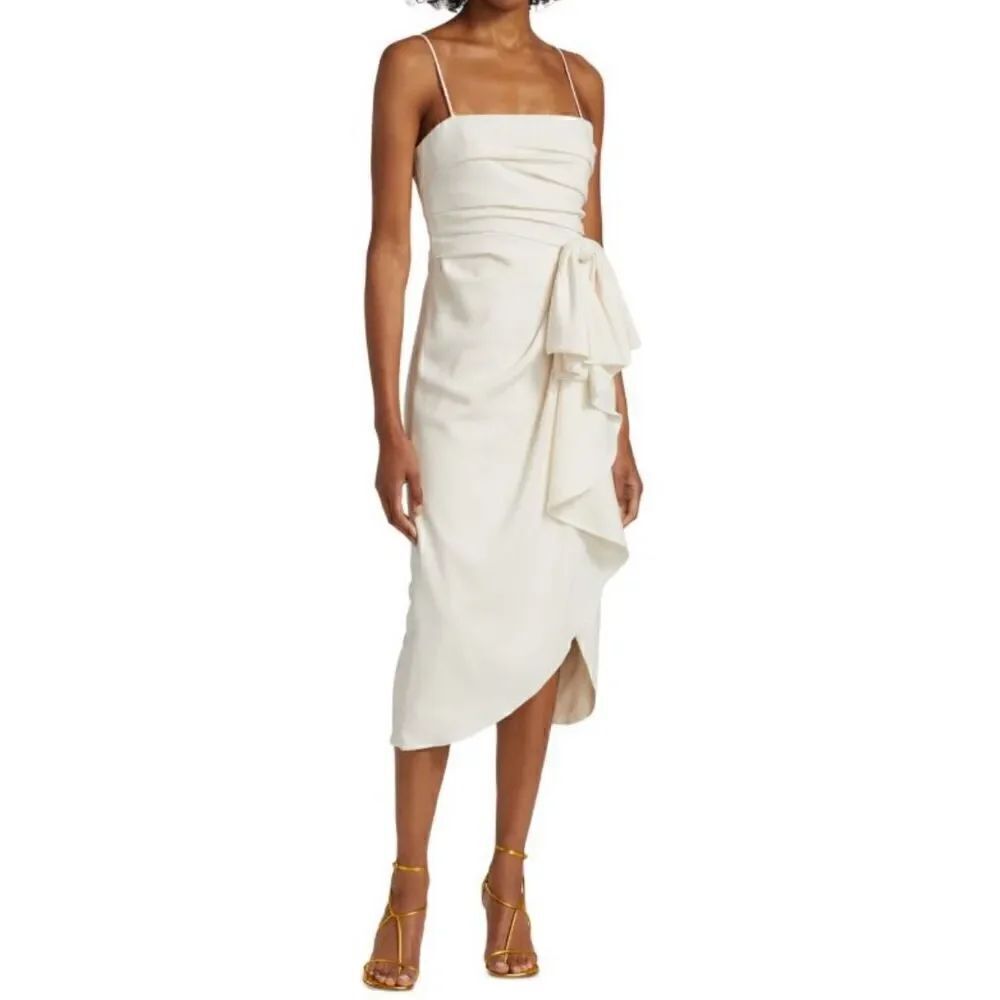 ML MONIQUE LHUILLIER Bow Drape Wrap Midi Dress in Shell NWOT Size 10